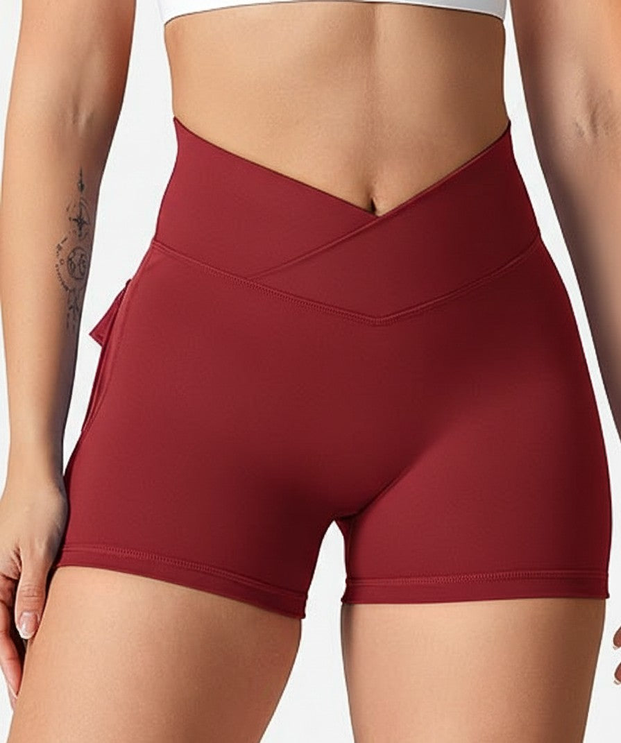 Wine High-Waist Sculpt Active Shorts with Pockets