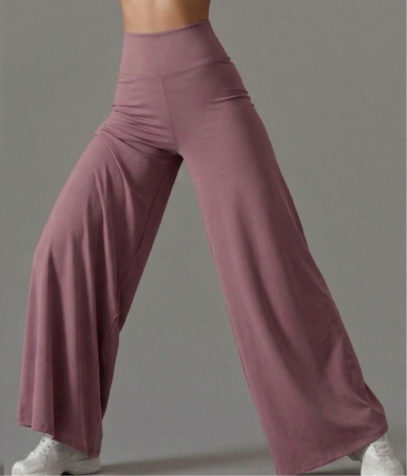 Pack of 2 Ultra-Flexible High-Waist Wide Leg Pants for Women ( Beige & Rose gold)