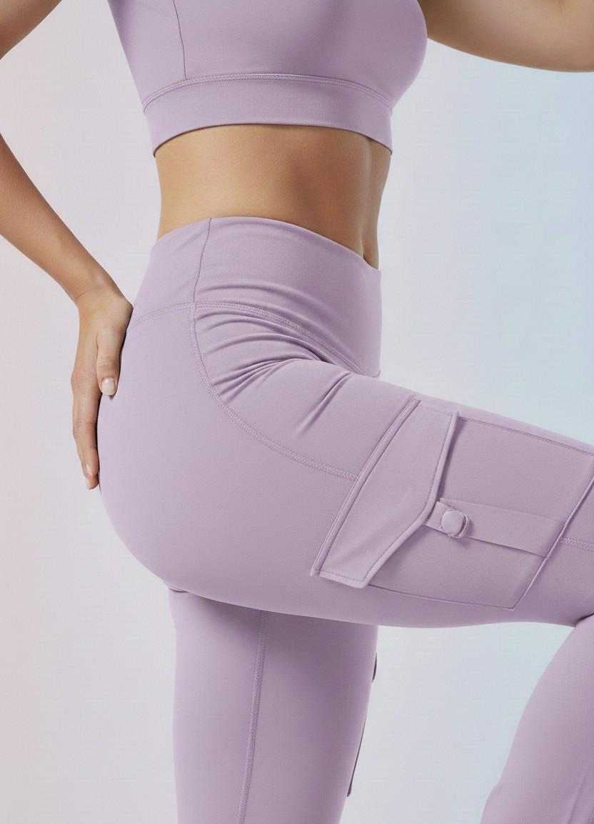 Beige Active Cord Set | Crop Top & Flare Jogger Leggings with Pockets