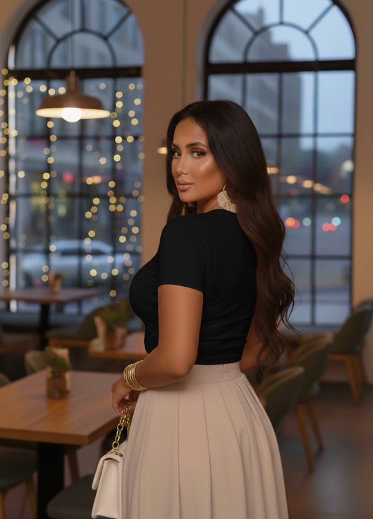 Black Lycra Core Tee | Premium Stretch Top for Women