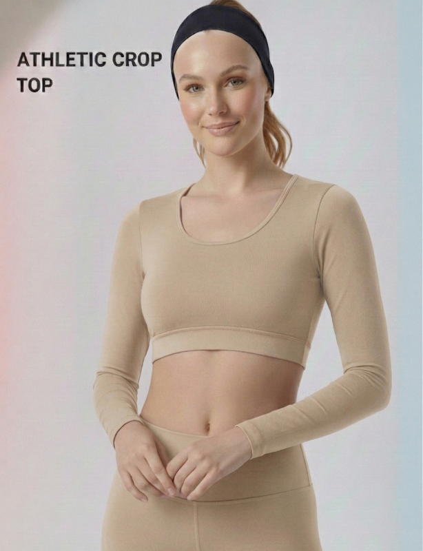 Wine Full Sleeve Athletic Crop Top | Performance Fit Activewear