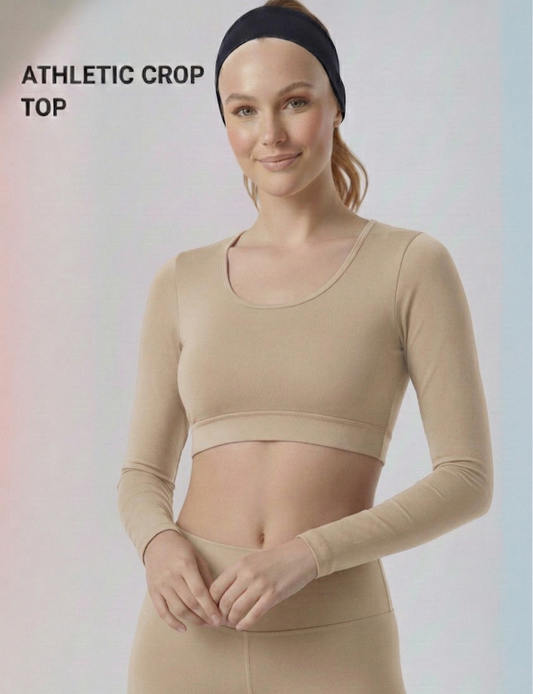 Wine Full Sleeve Athletic Crop Top | Performance Fit Activewear