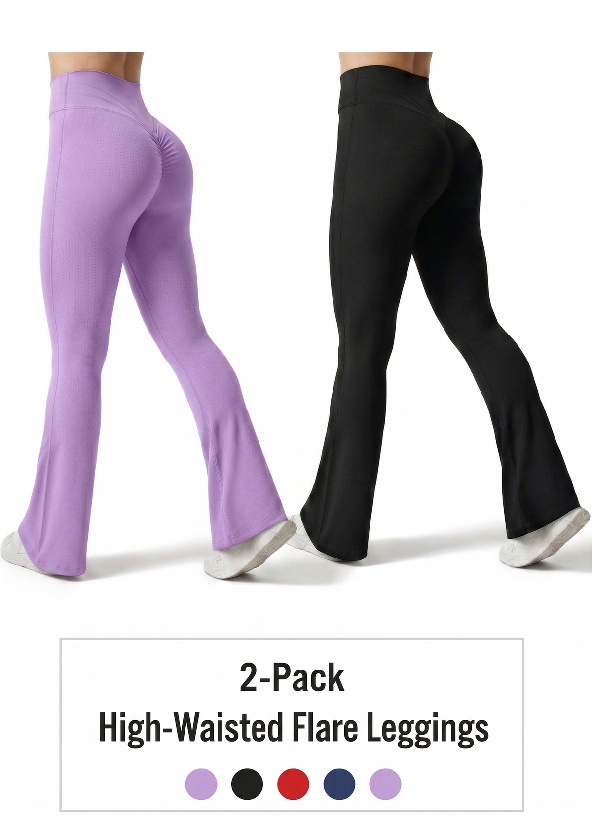 2-Pack High-Waisted Flare Leggings (Lavender & Black)