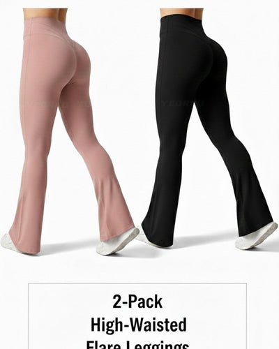 2-Pack High-Waisted Flare Leggings (Rose gold & Black)