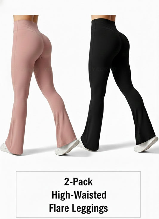 2-Pack High-Waisted Flare Leggings (Rose gold & Black)