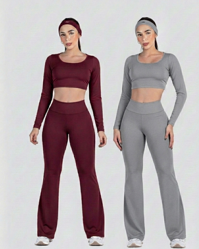 2 pieces combo set(wine & space grey) tops and bottoms Active wear