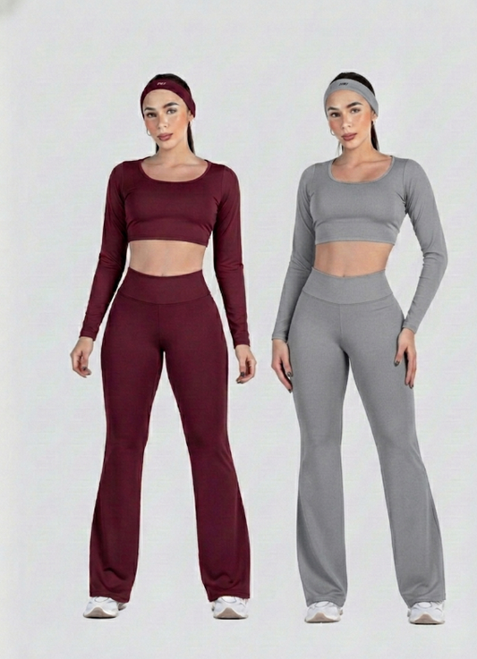 2 pieces combo set(wine & space grey) tops and bottoms Active wear