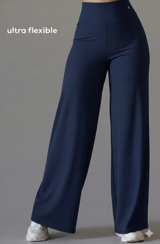Pack of 2 Ultra-Flexible High-Waist Wide Leg Pants for Women ( BLACK & NAVY)