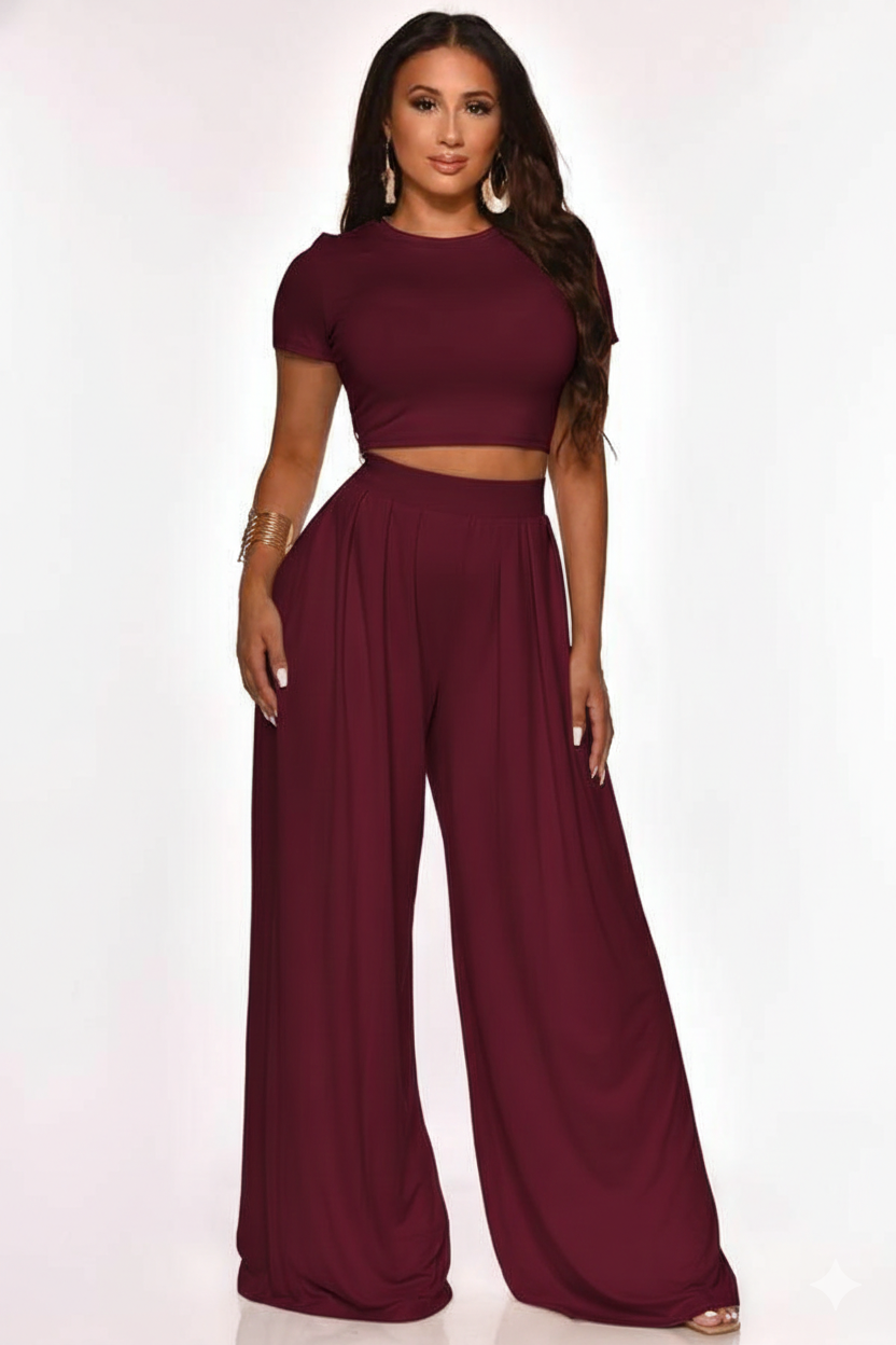 Navy blue Lycra Cord Set | Top & Pleated Salwar-Style Bottoms