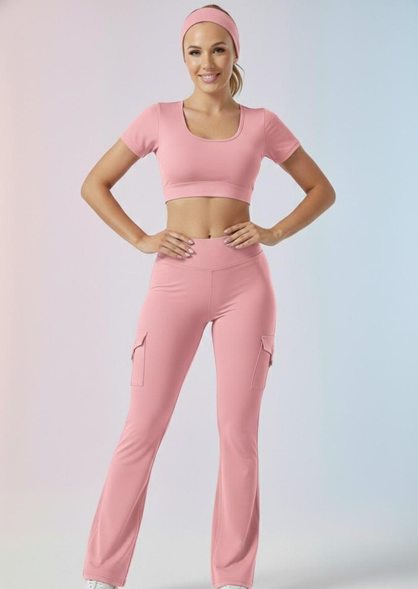 Black Active Cord Set | Crop Top & Flare Jogger Leggings with Pockets
