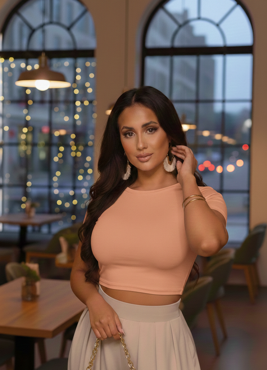 Peach Lycra Core Tee | Premium Stretch Top for Women