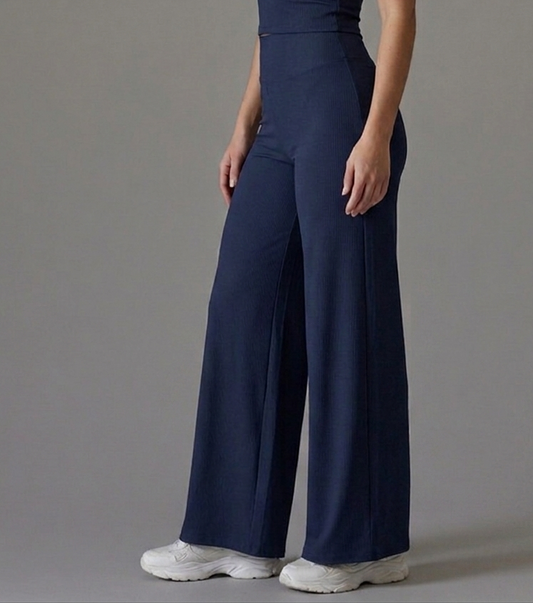 Navy Straight Fit Active Pants | Ultra-Flexible High-Waist Athleisure