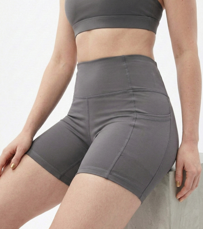 Wine High Waist Active Shorts with Pocket – Stretchable Gym & Workout Shorts