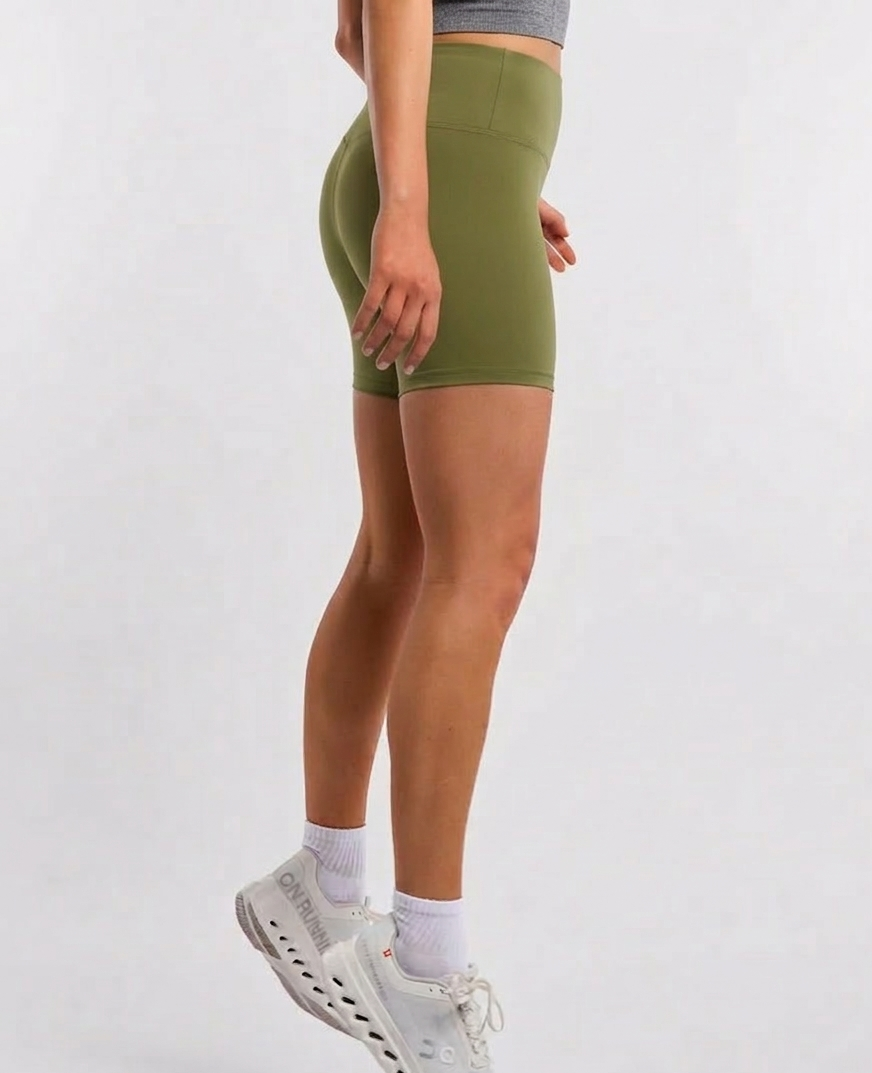 Olive green High Waist Seamless Shorts – Stretchable Gym & Activewear Shorts