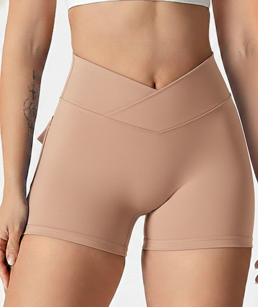 Rose gold High-Waist Sculpt Active Shorts with Pockets
