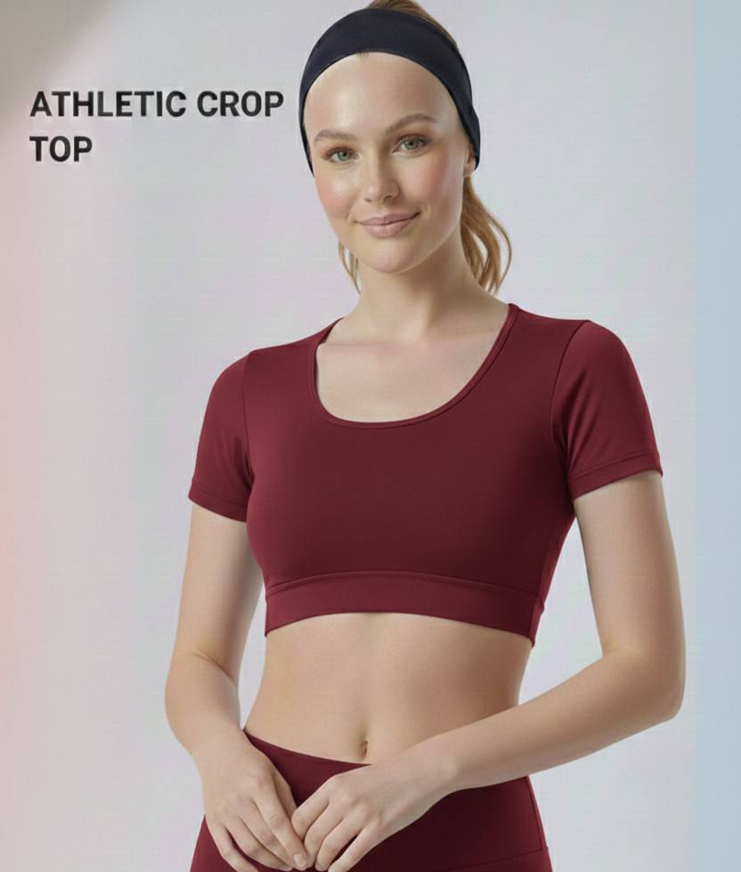 Beige Athletic Crop Top | Performance Fit Activewear
