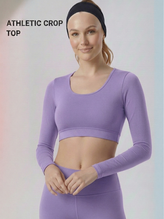 Wine Full Sleeve Athletic Crop Top | Performance Fit Activewear