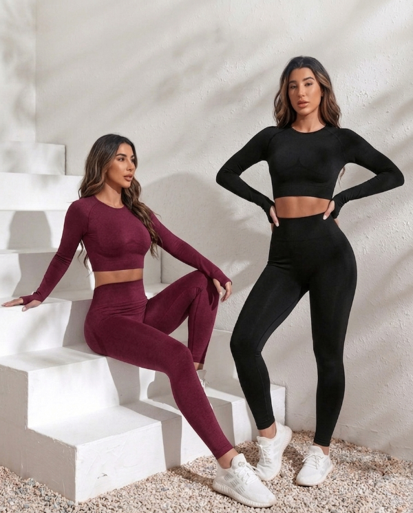Combo Pack of Cordset(Black & Wine) – Smooth Knit Full Sleeve Top & High Waist Leggings Set