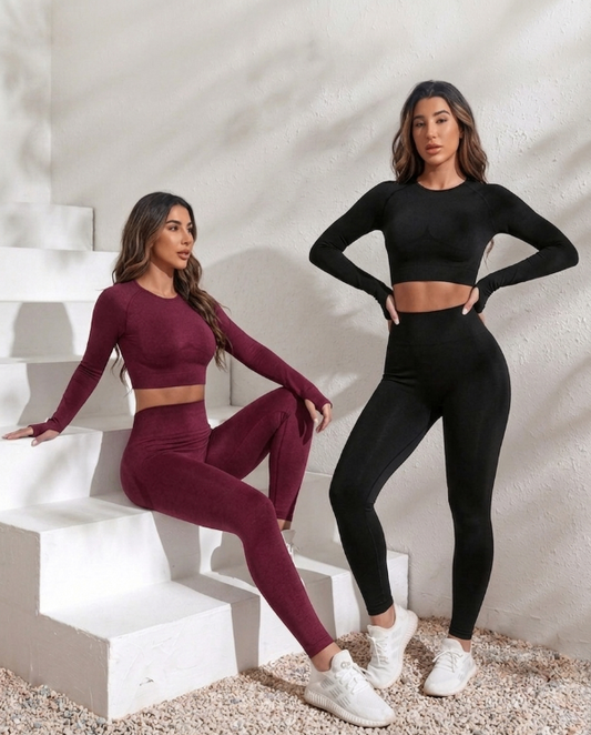 Combo Pack of Cordset(Black & Wine) – Smooth Knit Full Sleeve Top & High Waist Leggings Set