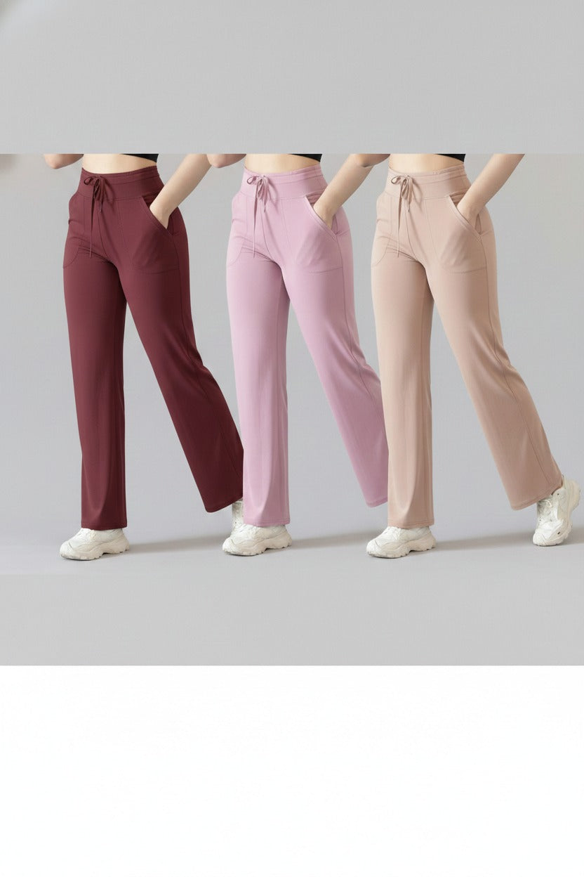 Three pairs of pants in different colors