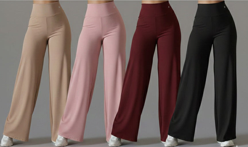Pack of 4 Ultra-Flexible High-Waist Wide Leg Pants for Women