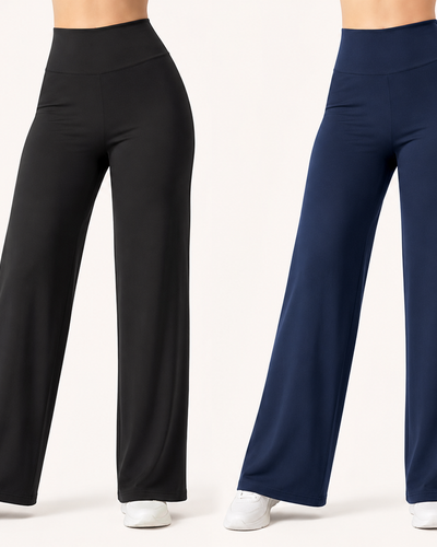 Pack of 2 Ultra-Flexible High-Waist Wide Leg Pants for Women ( BLACK & NAVY)