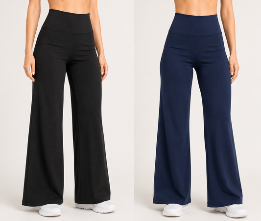 Pack of 2 Ultra-Flexible High-Waist Wide Leg Pants for Women ( BLACK & NAVY)