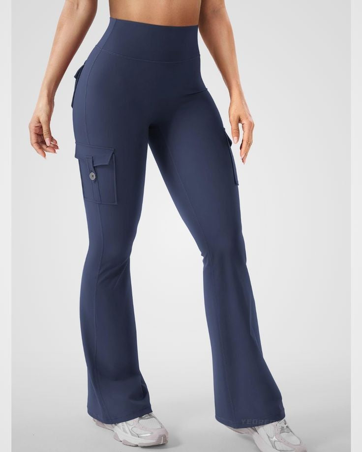 Olive green Active Cord Set | Crop Top & Flare Jogger Leggings with Pockets