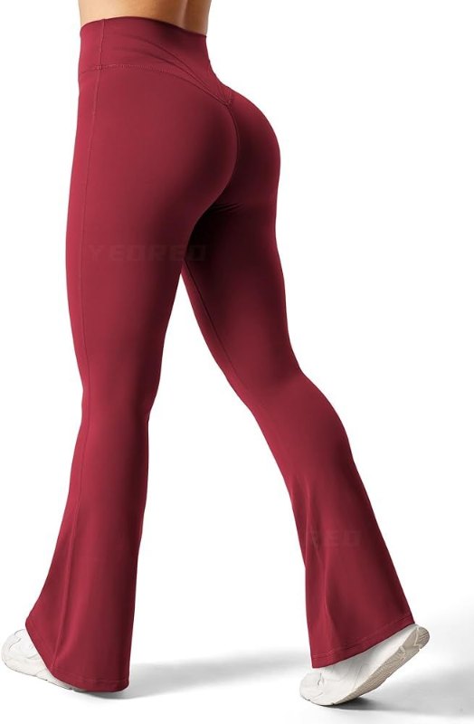 4-Pack High-Waisted Flare Leggings (Rose gold, Olive,Black,Beige)