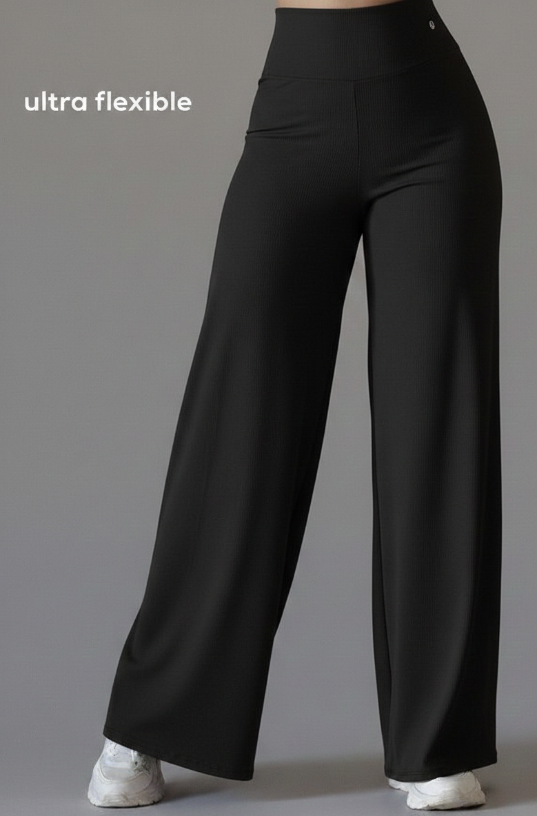 Pack of 2 Ultra-Flexible High-Waist Wide Leg Pants for Women ( BLACK & OLIVE)