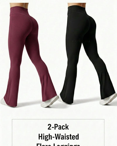 2-Pack High-Waisted Flare Leggings( Black & wine )