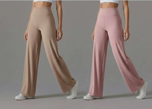 Pack of 2 Ultra-Flexible High-Waist Wide Leg Pants for Women