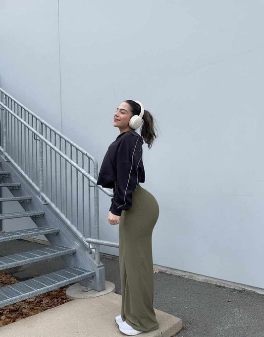Olive green Straight Fit Active Pants | Ultra-Flexible High-Waist Athleisure
