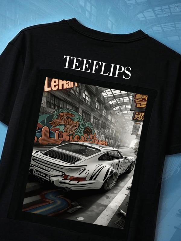 TEELFLIPS Oversized Black T-Shirt for Men | Racing Car  🏎️🔥